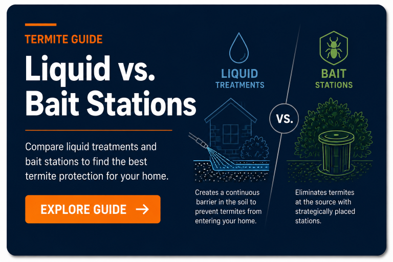 Graphic comparing liquid termite treatments and bait stations.