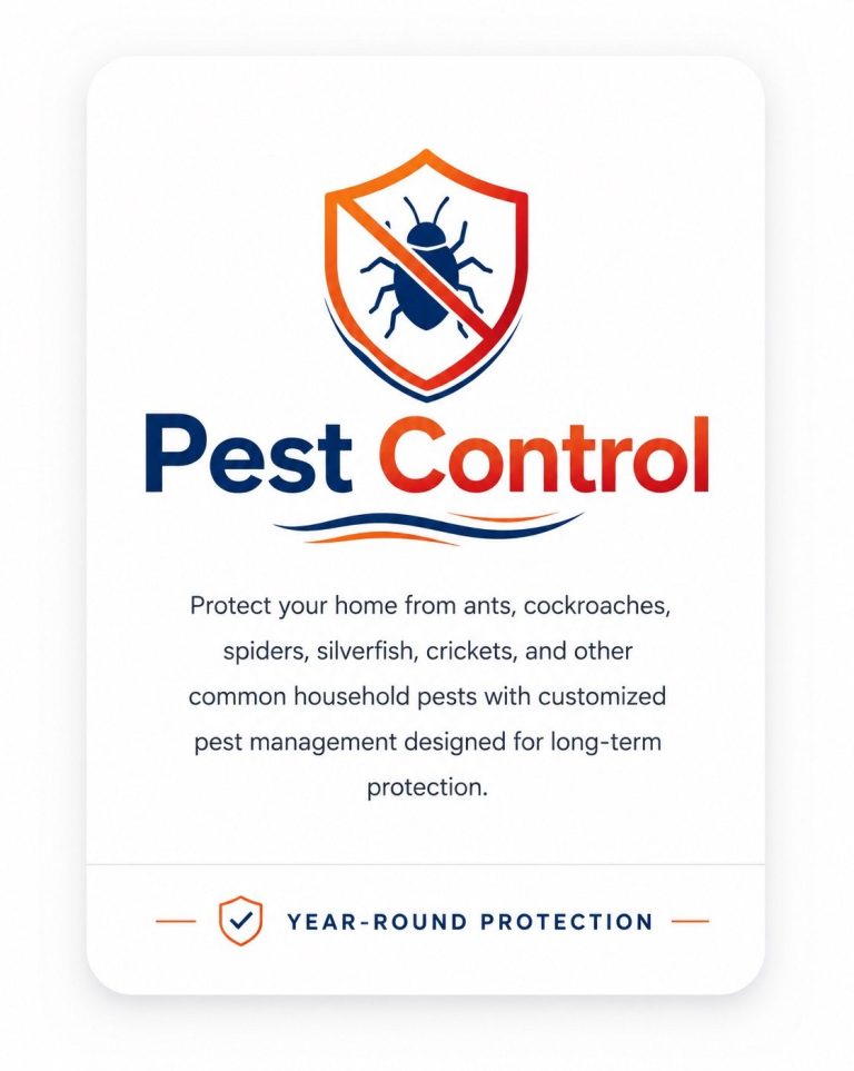 Pest Control Services | Hilbun Pest Control Premium pest control service card featuring shield icon and year-round protection for homes in Alabama and Louisiana.
