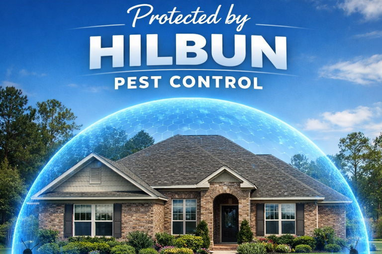 Residential home protected by a barrier representing ongoing pest prevention and exterior insect protection