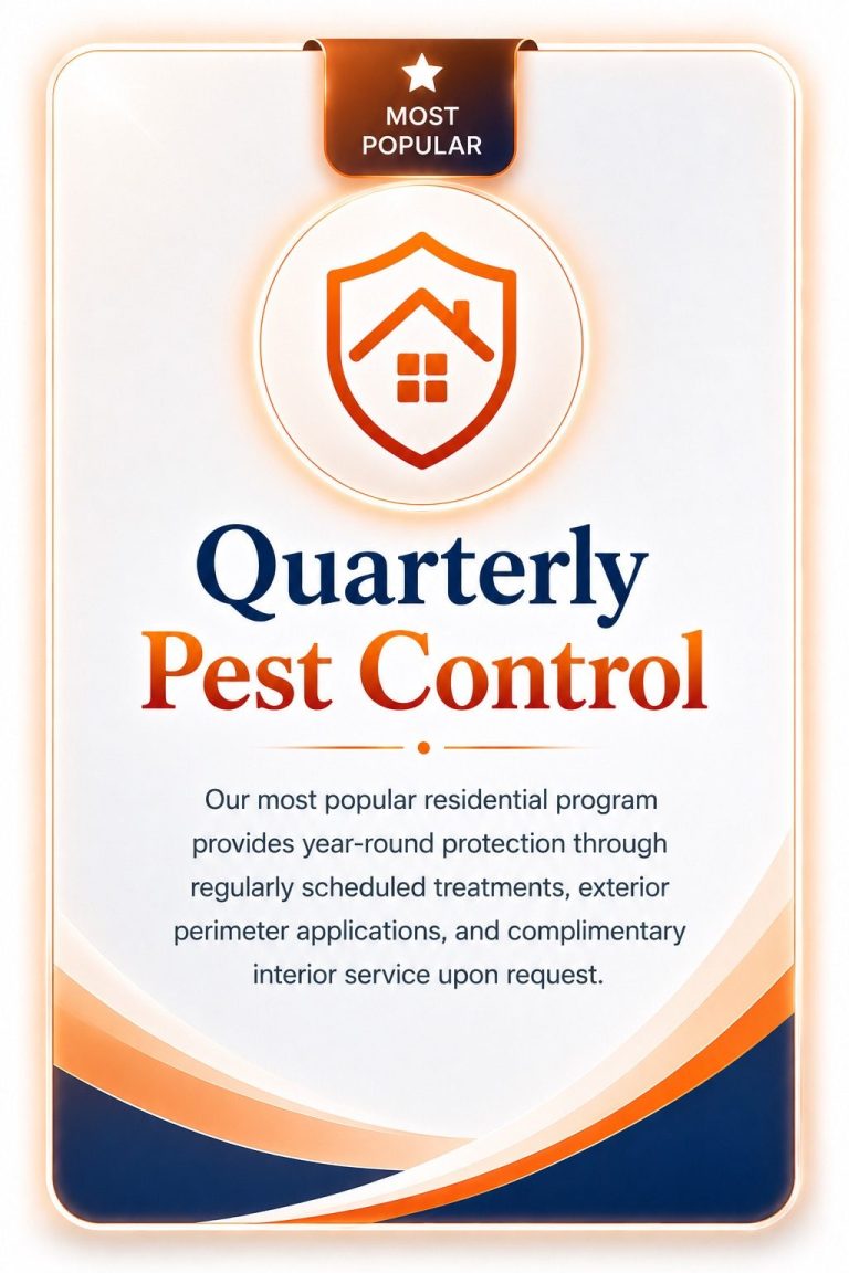Quarterly Pest Control Programs | Hilbun Pest Control Premium card featuring quarterly pest control program with shield icon and year-round protection information.