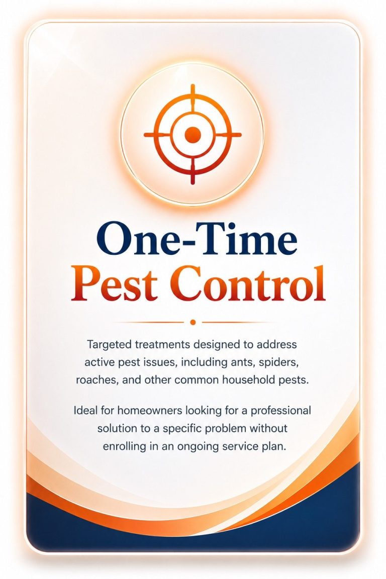One-Time Pest Control Services | Hilbun Pest Control Premium card promoting one-time pest control services with target icon and targeted treatment information for active pest issues.