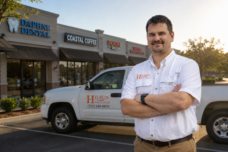 Steve Hilbun, local owner of Hilbun Pest Services in Daphne Alabama, providing expert termite and pest control services