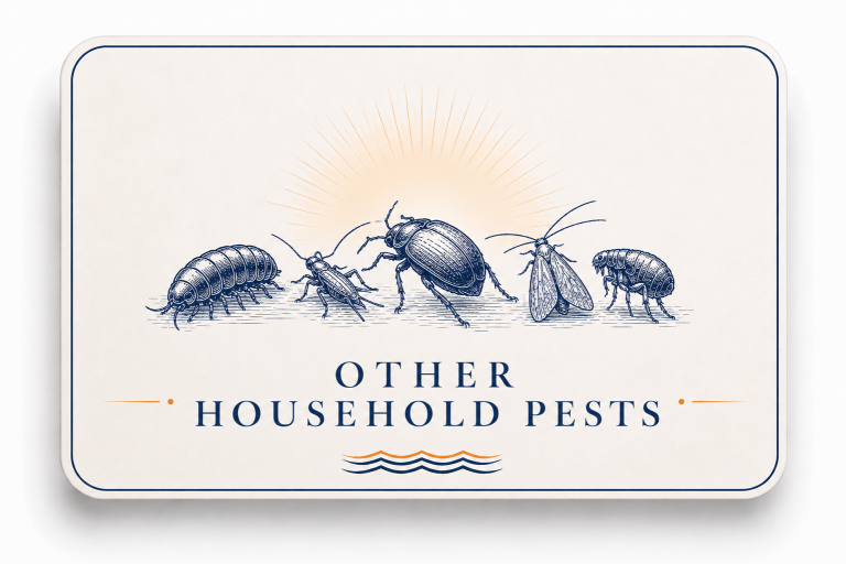 Household Pest Control in Baton Rouge, Louisiana Illustrations of common household pests serviced by Hilbun Pest Control in Baton Rouge, Louisiana.