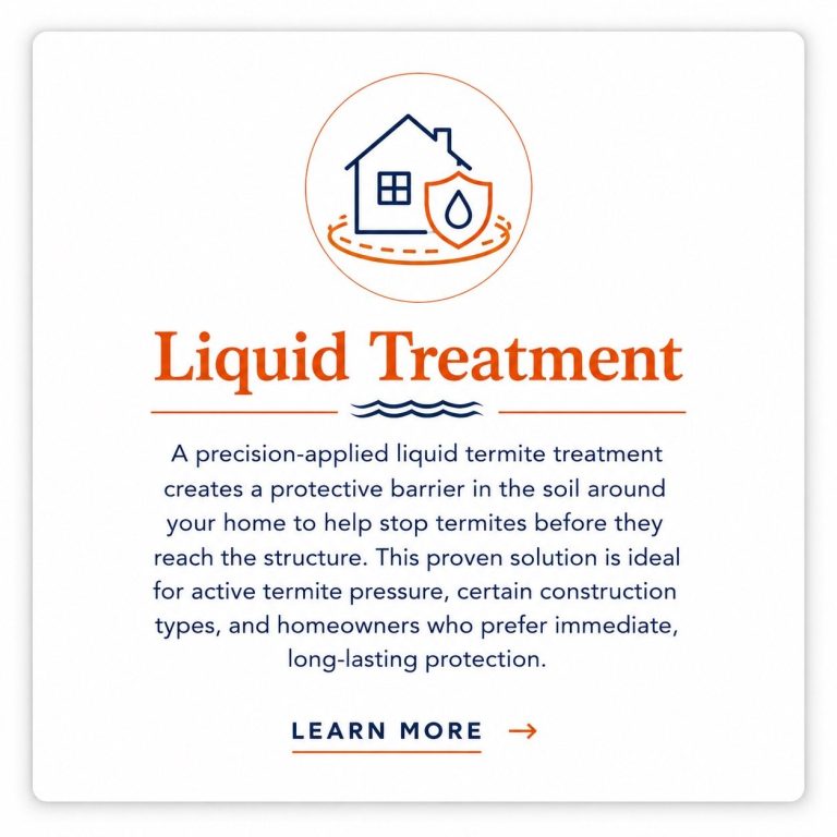 Liquid Termite Treatment Protection | Hilbun Pest Control Professional liquid termite treatment card from Hilbun Pest Control featuring long-lasting termite protection for homes.