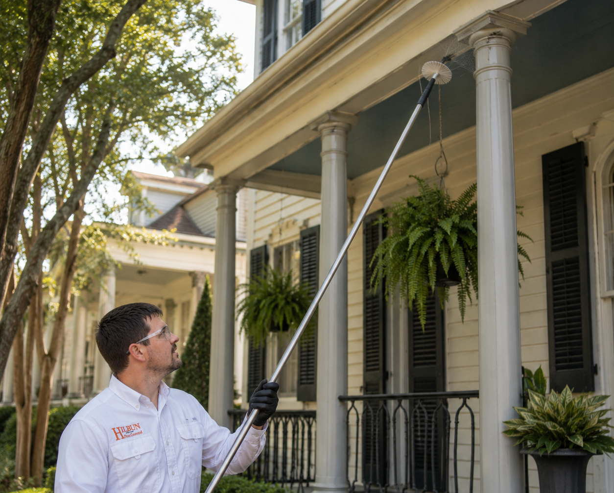 Pest Control in Hammond, Louisiana Hilbun Pest Control technician providing pest control service at a residential property in Hammond, Louisiana.