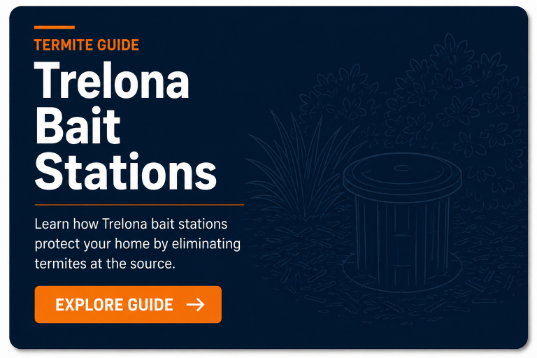 Graphic promoting Trelona termite bait stations guide.
