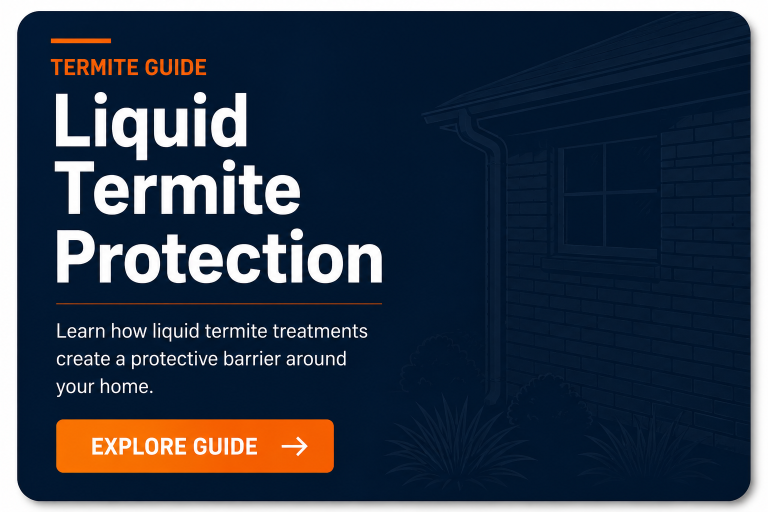 Graphic promoting liquid termite protection guide.
