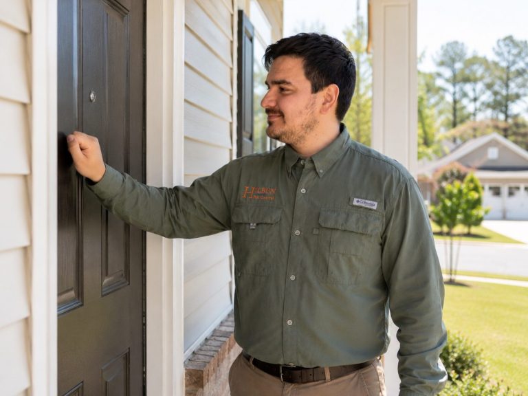 Hilbun Pest Control technician arriving at a customer's home for a rodent follow-up service visit.